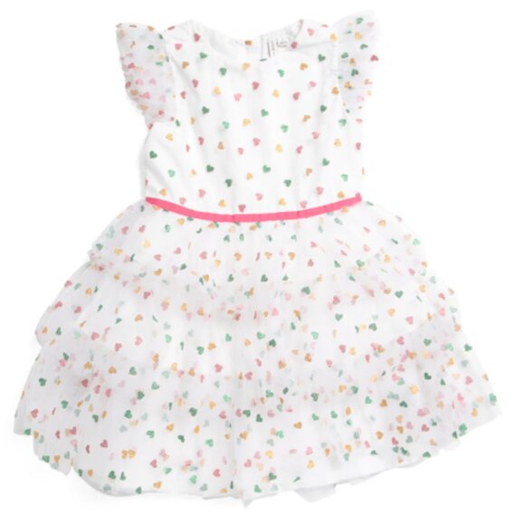 BNWT JANIE AND JACK Girls Heart Printed Tulle Dress Easter spring Mothers Day 12 - Picture 3 of 6